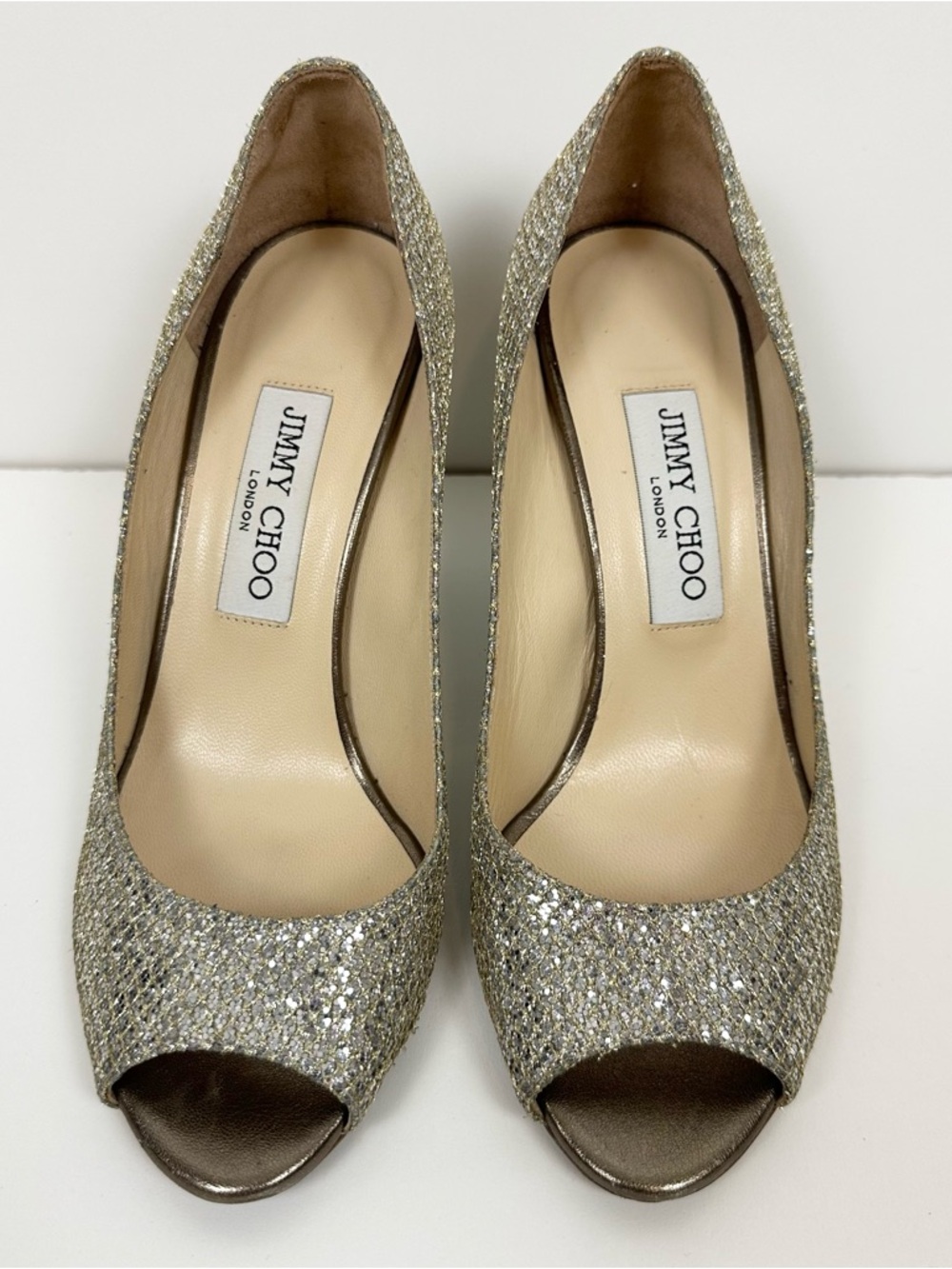 Jimmy Choo Metallic Silver Peep Toe Wedges - Picture 8 of 12
